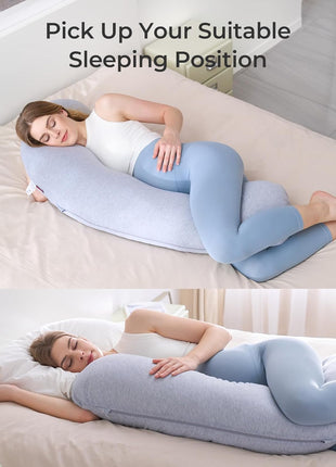 Momcozy J Shaped Pregnancy Pillow, Maternity Body Pillow for Side Sleepers | Cooling Body Pillow with Removable Cover for Head Neck Belly Support, Side Sleeper, Must-haves for Pregnant Women Grey