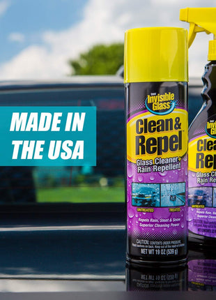 Invisible Glass 91184 Clean & Repel – Aerosol Glass Cleaner and Rain Repellent, Cleans Exterior Windshields, Repels Rain, Sleet, Snow, Improves Wet Weather Driving Visibility – 19 oz
