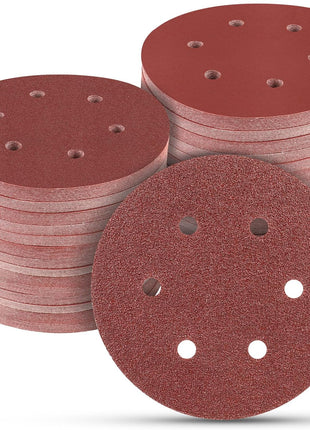 100 PCS 6 Inch Sanding Discs, 6 Hole Hook and Loop Sandpaper 60 80 120 240 400 Grit Set, Round Orbital Sand Paper Discs for Sander