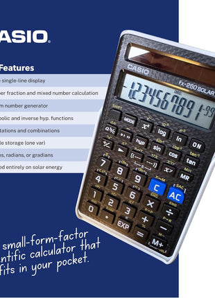 Casio fx-260 Solar II Scientific Calculator | 10-Digit Display | Fraction & Trig Functions | Ideal for Middle School, High School Math, Algebra, Trigonometry | Solar Powered
