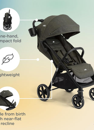 Joie Baby, NutmegTM Compact Travel Stroller, Lightweight Baby Stroller with One‐Hand Fold, Multi‐Position Recline, Smooth Ride Suspension(Shale)