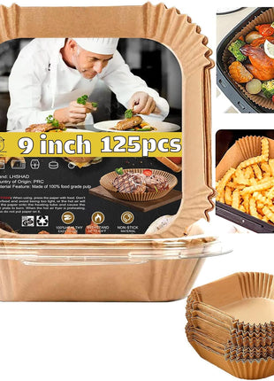 Air Fryer Liners Disposable 9 Inch, 9 inch Air Fryer Liners 125 Pcs Large Square Air Fryer Paper Liners for 5QT 6qt 8QT Air Fryer, Non-stick Parchment Paper for Frying, Baking