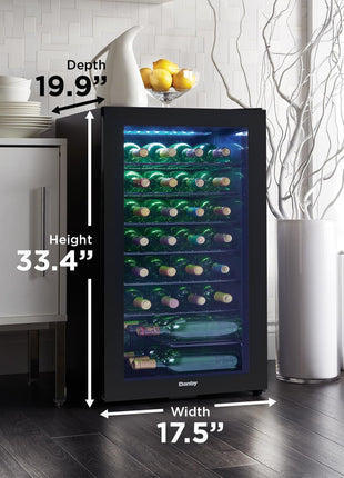 Danby DWC036A2BDB-6 3.3 Cu. Ft. Free Standing Wine Cooler, Holds 36 Bottles, Single Zone Drinks Fridge with Glass Door-Beverage Chiller for Kitchen, Home Bar, in Black