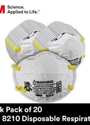 3M 8210 Particulate Respirator, N95, Pack of 20 Disposable Respirators, NIOSH APPROVED, Two-Strap Cup Style Design, Lightweight with Cushioning Nose Foam