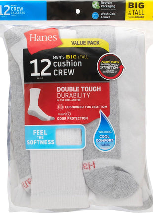 Hanes Men's Double Tough Socks, Crew and Ankle Moisturing Wicking Socks, Black & White, Multi-Packs