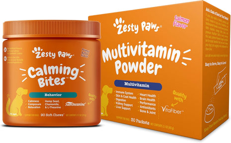 Zesty Paws Calming Chews for Dogs + 10-in-1 Dog Multivitamin Powder