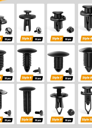 GOOACC 240PCS Bumper Retainer Clips Car Plastic Rivets Fasteners Push Retainer Kit 12 Popular Sizes Auto Push Pin Rivets Set -Door Trim Panel Fender Clips for GM Ford Toyota Honda Chrysler