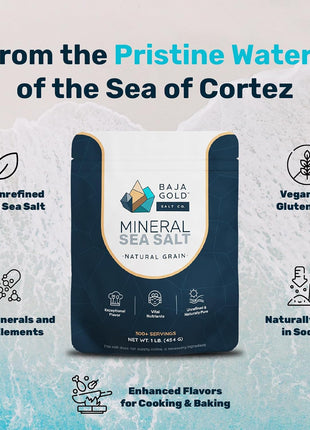Baja Gold Signature Mineral Sea Salt - Recommended by Gary Brecka - Organic Natural Grain Salt for Cooking & Baking | Authentic Baja Salt | Ideal for All Culinary Creations | 1 lb. Resealable Bag, 300+ Servings