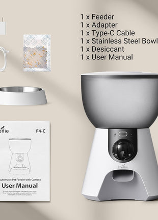 iPettie F4-C Smart Automatic Pet Feeder with 160° Wide-Angle Camera, 5G WiFi Connectivity, 2K HD, Motion & Sound Detection, 2-Way Voice Interaction, Night Vision, Stainless Steel Food Dispenser