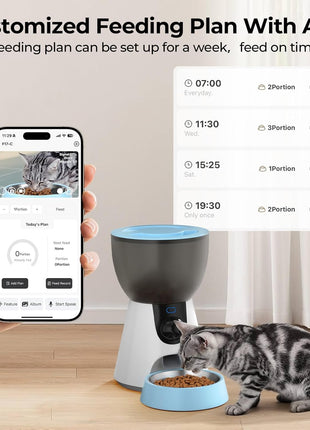 Ownpets Automatic Pet Feeder with Camera, 1304P HD Video with Night Vision, 2-Way Voice Interaction, 2.4G & 5G WiFi Food Dispenser with APP Control, 4L Timed Feeder for Cats and Dogs