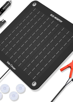 ECO-WORTHY 10W Solar Car Battery Charger Maintainer 12V Waterproof Portable Solar Trickle Charger for Car Truck Boat Lawn Mower RV Trailer Tractor ATV Utility Vehicle Battery