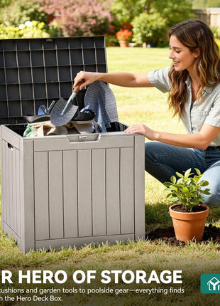 YITAHOME 31 Gallon Outdoor Storage Deck Box, Waterproof Resin Package Delivery and Storage Box with Lockable Lid for Patio Furniture Cushions, Pool Accessories, Garden Tools, Taupe
