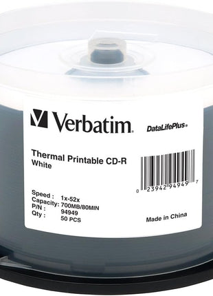 50pk Cdr 52x 700mb 80min White Thermal Printable Spindle