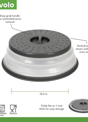 Tovolo Microwave Splatter Cover for Food, Medium (Charcoal)   Collapsible & Vented Silicone Splatter Guard Lid   Microwave Plate & Dish Cover with Handle   BPA Free Kitchen Gadget for Meal Prep