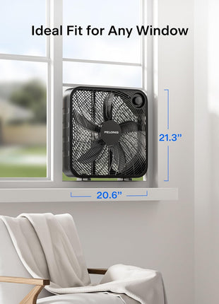 PELONIS 20 Inch Box Fan for Bedroom– 3 Speeds, 25ft/s, Floor Fan, Window Fan, Table Fan, Desktop Fan with Superior Air Throw (2295 CFM), Lightweight, 5 Blades, suitable for Office, Living Room, Garage