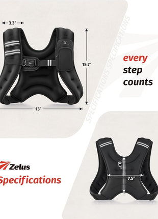 ZELUS Weighted Vest, 6lb/8lb/12lb/16lb/20lb/25lb/30lb Weight Vest with Reflective Stripe for Workout, Strength Training, Running, Fitness, Muscle Building, Weight Loss, Weightlifting