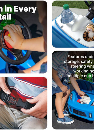 Step2 Whisper Ride II Kids Push Car, Ride-On Car with Seat Belt and Horn, Quick Fold Handle, Stroller Alternative, Toddlers and Preschoolers Ages 18+ Months, Blue