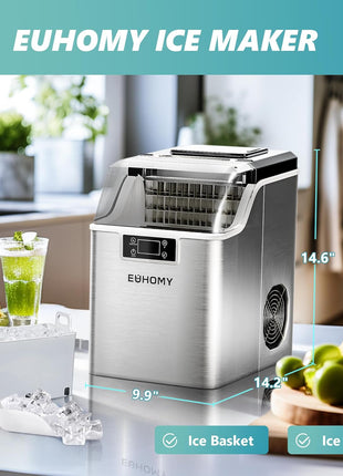 EUHOMY Ice Cube Maker Machine Countertop, 2 Ways to Add Water, 45Lbs/Day 24 Pcs Ready in 13 Mins, Self-Cleaning Portable Compact, with Ice Scoop & Basket, Perfect for Home/Kitchen/Office/Bar
