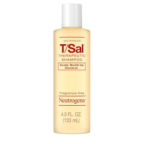 Neutrogena T/Sal Therapeutic Dandruff Shampoo, Scalp Build-Up Control, 3% Salicylic Acid, Scalp Psoriasis Treatment, Seborrheic Dermatitis Shampoo, Clears & Controls Flakes, Fragrance Free, 4.5 fl oz