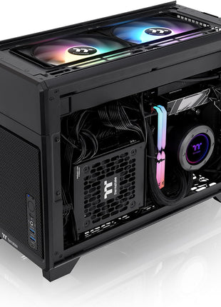 Thermaltake TR100 SFF Chassis; mITX Support; 18.9 Liters; PCIe 4.0 Riser Cable Included; 360mm GPU Clearance; 280mm Radiator Support; Removable PCIe Bracket; Black; CA-11A-00S1NN-00