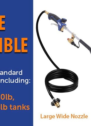 Flame King Propane Torch Kit Heavy Duty Weed Burner, 340,000 BTU with Piezo Igniter (Self Igniting), with 10-ft Hose for Weed Burning, Melting Ice and Snow, and Roofing