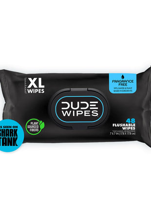 DUDE Wipes Unscented Adult Flushable Wet Wipes, Sensitive Skin, 48 Count | 1 pack of 48 extra large flushable butt wipes. Hypoallergenic plastic-free wipes. 99% water, vitamin E, aloe. Septic safe.