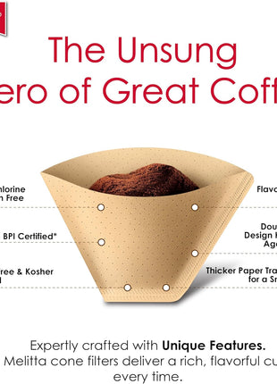 Melitta #4 Unbleached Coffee Filters, Premium, Natural Brown, Flavor Enhancing Coffee Filters for 8-12 Cup Coffee Makers, Kosher Certified, Compostable, 100 Count (Pack of 3)