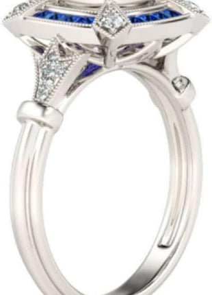 925 Sterling Silver Natural Sapphire Ring Cut Round Cubic Zirconia Classic Promise Ring CZ Cocktail Ring Eternity Engagement Wedding Ring Women Fits Her Size 6-10 587 (8)