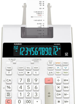 Casio HR-300RC – Printing Calculator with Backlit LCD Display | Cost/Sell/Margin, Tax & Time Functions | Re-Print & 150-Step Check | Ideal for Personal, Business & Office Use
