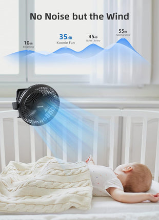 Koonie 8" Clip on Fan, 10000mAh Rechargeable Battery, Strong Airflow | 4 Speeds, Sturdy Clamp, Ideal Portable USB Desk Fan for Office, Golf Cart, Camping, Travel, Tent, Outdoor, Treadmill & Gym