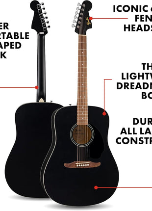 Fender California Debut Redondo Series Beginner Acoustic Guitar, Black | Acoustic guitar for beginners adults, slim neck, starter-friendly, 2-year warranty, under $300, vs Yamaha