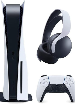 Playstation 5 Disc Console with PS5 Horizon Forbidden West, Spiderman Miles Morales and Extra Pulse 3D Wireless Headset and Extra Dualsense Controller Bundle