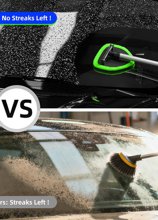 Windshield Cleaner Tool with Extendable Aluminum Handle (Up to 19.7"), Streak-Free Auto Glass Cleaning Kit with 4 Thick Microfiber Pads & Spray Bottle, Inside Window Defogger Accessories