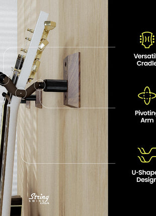String Swing CC01K-BW Guitar Hanger and Guitar Wall Mount Bracket Holder for Acoustic and Electric Guitars Black Walnut