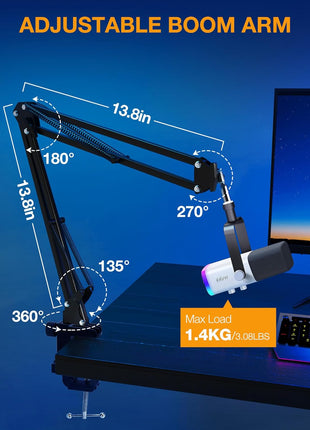 SUNMON Mic Arm, Microphone Boom Arm for Fifine AM8 Blue Yeti HyperX QuadCast SoloCast and Most Microphone, Mic Stand Desk with 3/8 inch to 5/8 inch Screw
