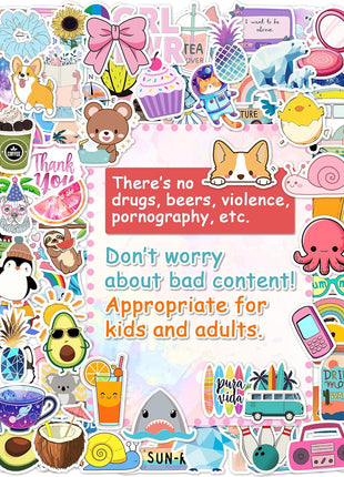 300 Pcs Stickers for Kids, Cute Water Bottle Vinyl Waterproof Laptop Stickers for Students Gifts School Supplies Classroom Teacher Prizes Sticker Pack for Kids Girls Teens
