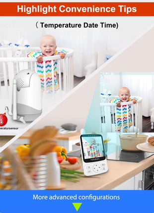 HelloBaby Monitor with 29Hour Battery Life and 4'' IPS Screen, No WiFi, Video Baby Camera Audio 1000ft Long Rang Auto Night Vision 2 Way Temperature VOX Mode for Pet Eldly White