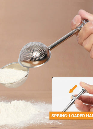 HULISEN Flour Duster for Baking, One Handed Operation, 304 Stainless Steel Powdered Sugar Shaker Duster, Pick Up and Dust Flour Sifter, Gift Package