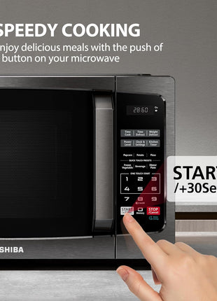 TOSHIBA ML EM09PA(BS) Small Microwave Oven with 6 Auto Menus, Mute Function & Child Lock, LED Lighting, Perfect for Apartment, 0.9 Cu Ft, 10.6 Inch Removable Turntable, 900W, Black Stainless Steel