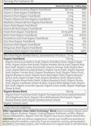 Garden of Life Organics Vegan Collagen Builder - Organic Plant Collagen Beauty Booster - Silica & Biotin for Hair, Skin, Nails and Joint Support – No Added Sugar, 60 Tablets
