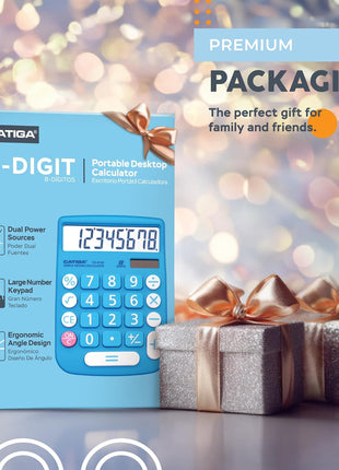CATIGA Desktop Calculator 8 Digit with Solar Power and LCD Display, Big Buttons, for Home, Office, School, Class and Business, 4 Function Small Basic Calculators for Desk, CD-8185