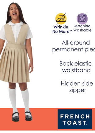 French Toast Big Girls' V-Neck Pleated Jumper, Navy, 8