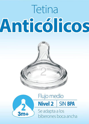 Dr. Brown's Natural Flow® Level 2 Wide-Neck Baby Bottle Silicone Nipple, Medium Flow, 3m+, 100% Silicone Bottle Nipple, 6 Pack