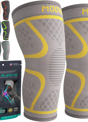 Modvel Compression Knee Brace for Women & Men, 2 Pack Knee Brace for Running Knee Pain, Knee Support Compression Sleeve, Workout Sports Knee Braces for Meniscus Tear, ACL & Arthritis Pain Relief