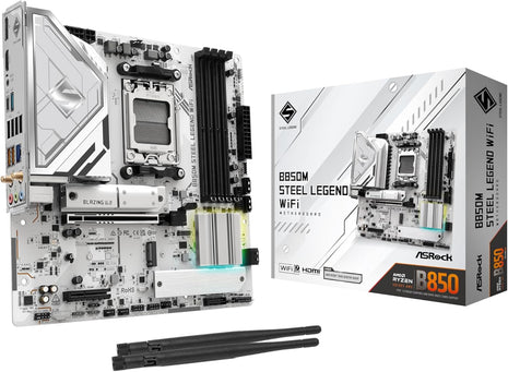ASRock B850M Steel Legend WiFi Micro-ATX AM5 Motherboard: Ryzen 9000/8000/7000, DDR5 8000+ OC, PCIe 5.0 x16, WiFi 7, 3X M.2 (1x Gen5), USB 3.2 Gen2 Type-C, BIOS Flashback