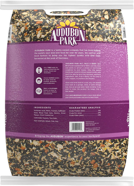 Audubon Park Nut & Fruit Wild Bird Seed – 15 lb. Premium Blend with Sunflower Seeds, Peanuts, Safflower & Dried Fruit – Bird Food for Outside Feeders