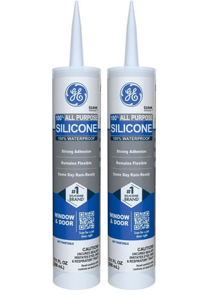 GE All Purpose Silicone Caulk, Clear, 10 fl oz Cartridge, 1 Pack - 100% Waterproof Silicone Sealant, Stronger Adhesion, Freeze & Sun Proof