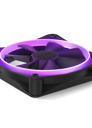 NZXT F120 RGB - 120mm PWM RGB PC Case Fan - Black | 120mm PWM RGB fan with advanced lighting customization and whisper-quiet cooling. CAM-compatible lighting.
