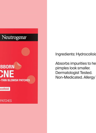 Neutrogena Stubborn Acne Patches, Ultra-Thin Pimple Patches, 24 Ct | Hydrocolloid Absorbs Impurities, Ultra-Thin, Works Overnight, Pimple Patches