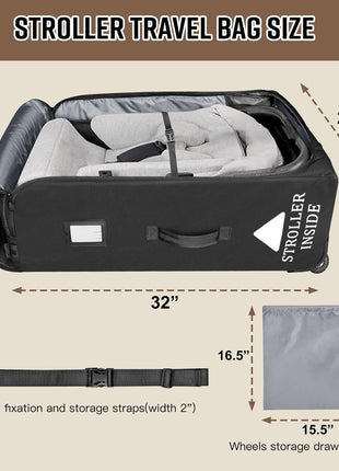 RAYMACE Padded Stroller Travel Bag for Airplane with Wheels | Stroller Gate check bag Fits UPPAbaby Vista V2, Cruz V2(Remove Rear Wheels), Travel Safe Protection Bag, Patterned Design